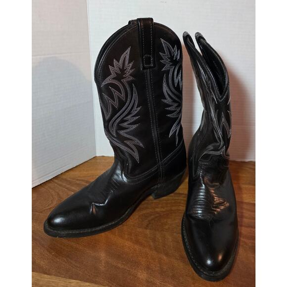 Laredo 4210 Mens Leather Boots Size 8D Black With White Embroidery main image 4